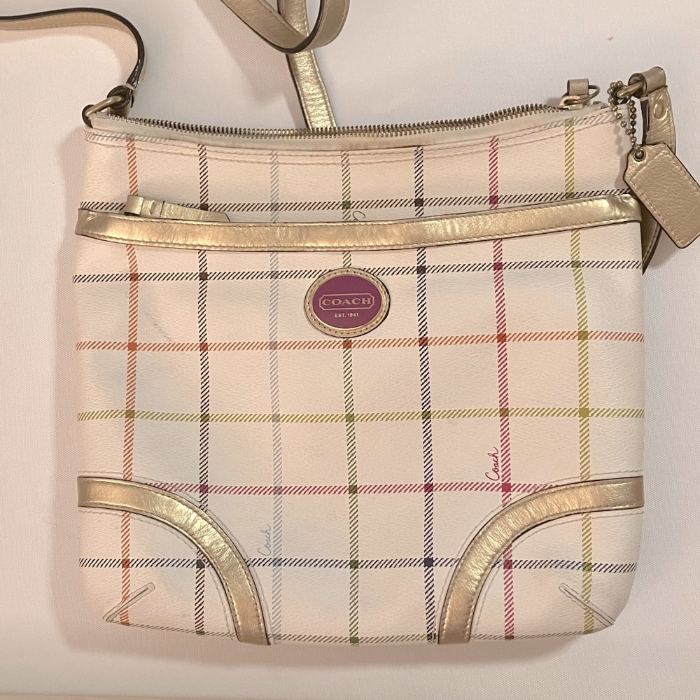 Coach Peyton Tattersall Cross Body File Bag Multicolor